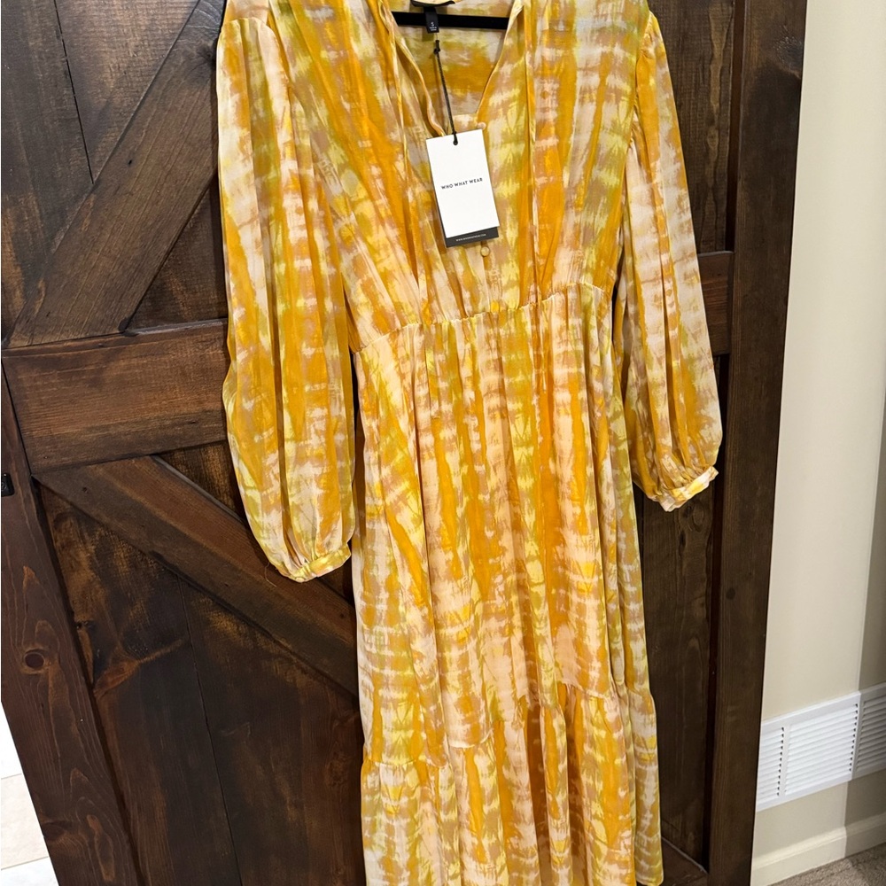 Who What Wear Yellow and White V-Neck Sundress
